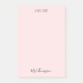 Ein Hinweis von Lehrer Blush Pink Name Post Notize Post-it Klebezettel (Vorderseite)