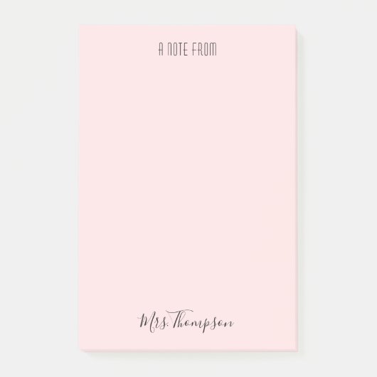 Ein Hinweis von Lehrer Blush Pink Name Post Notize Post-it Klebezettel (Vorderseite)