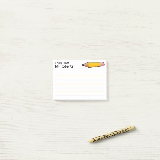 Ein Hinweis von Lehrer mit Namen Post-it Klebezettel (Auf Schreibtisch)