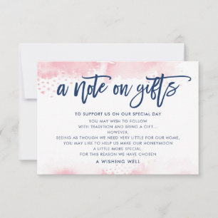 EIN HINWEIS ZU GESCHENKEN stilvoll navy blassrosa  Einladung