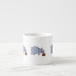 Ein Hippo mit einem Pumpkettenbeutel Espressotasse