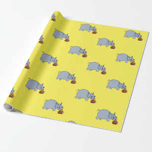 Ein Hippo mit einem Pumpkettenbeutel Geschenkpapier