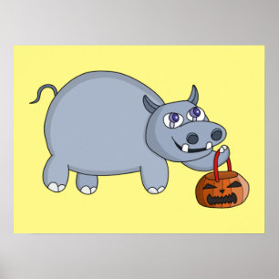 Ein Hippo mit einem Pumpkettenbeutel Poster
