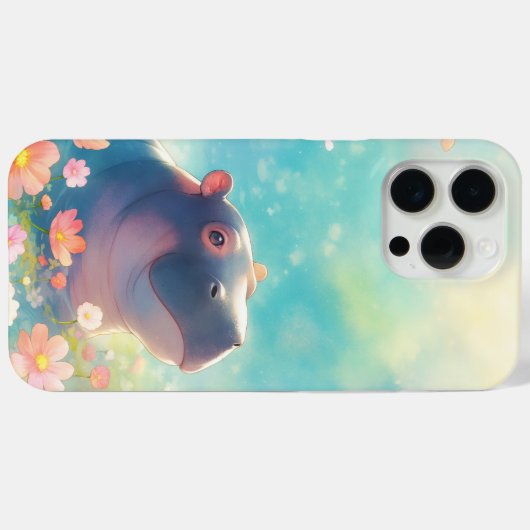 Ein Hippopotamus im Blumengewirr Case-Mate iPhone Hülle (Rückseite (Horizontal))