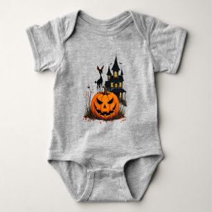 Ein Hirsch auf einem Halloween-Kürbis und einem Sp Baby Strampler