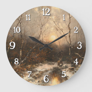 Ein Hirsch im Wald von Mondlicht - Désiré Thomassi Große Wanduhr