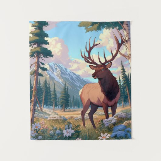 Ein Hirsch inmitten der Natur Wandteppich (Vorderseite)