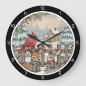Ein Hirsch, Kaninchen und Weihnachten im Kardinal Große Wanduhr (Vorderseite)