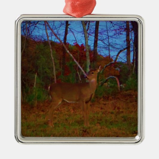 Ein Hirsch: Rot grün und blau Ornament Aus Metall (Vorne)