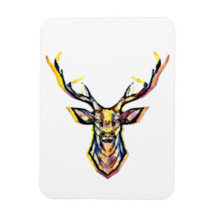Ein Hirschkopf als buntes Bild im Aquarell Stil   Magnet