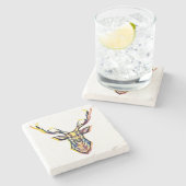 Ein Hirschkopf als buntes Bild im Aquarell Stil    Steinuntersetzer (Seitenansicht)