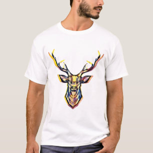 Ein Hirschkopf als buntes Bild im Aquarell Stil   T-Shirt