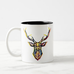 Ein Hirschkopf als buntes Bild im Aquarell Stil Zweifarbige Tasse