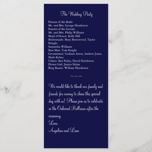 Ein Hochzeitsprogramm für Twinkle Lights (Marine) Programm (Rückseite)