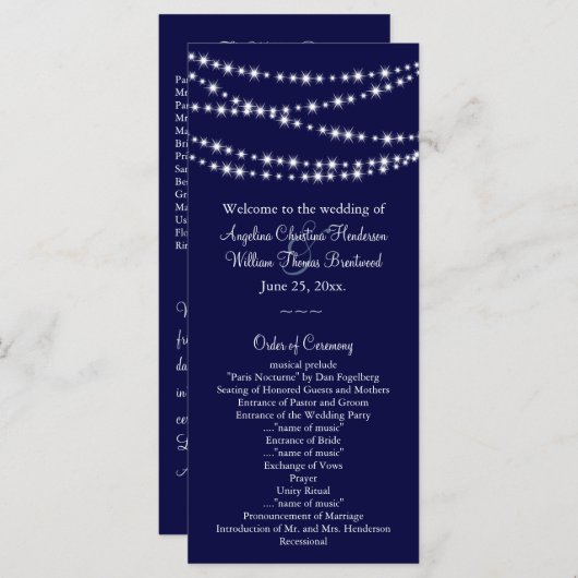 Ein Hochzeitsprogramm für Twinkle Lights (Marine) Programm (Vorne/Hinten)