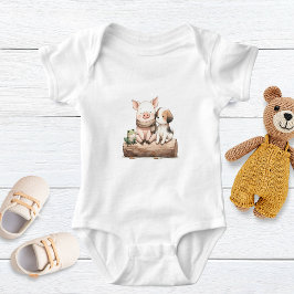 Ein Hog, Frosch, & Hund auf einem Log! Niedliche B Baby Strampler