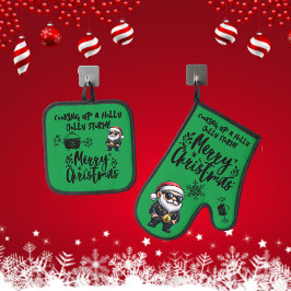 Ein Holly Jolly Storm grüne Weihnachten kochen | Ofenhandschuh & Topflappen-Set