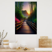 Ein hölzerner Weg in den zauberhaften Sonnenunterg Poster (Küche)