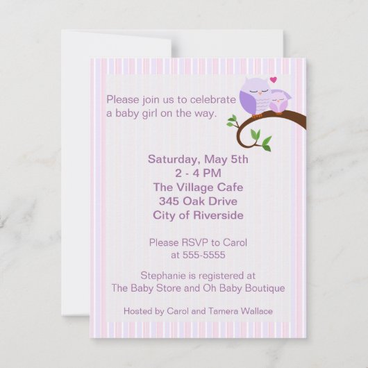 Ein Hoot einer Babydusche Lila Einladung (Rückseite)