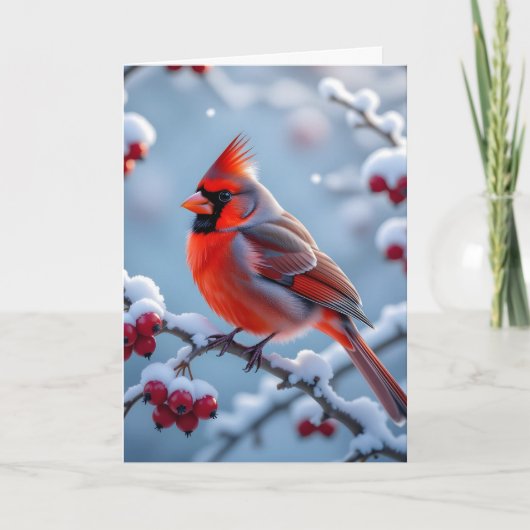 Ein Hübscher Kardinal auf einem Schneeballfest Karte (Vorderseite)