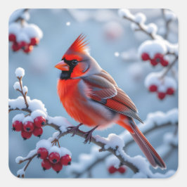 Ein Hübscher Kardinal auf einem Schneeballfest Quadratischer Aufkleber