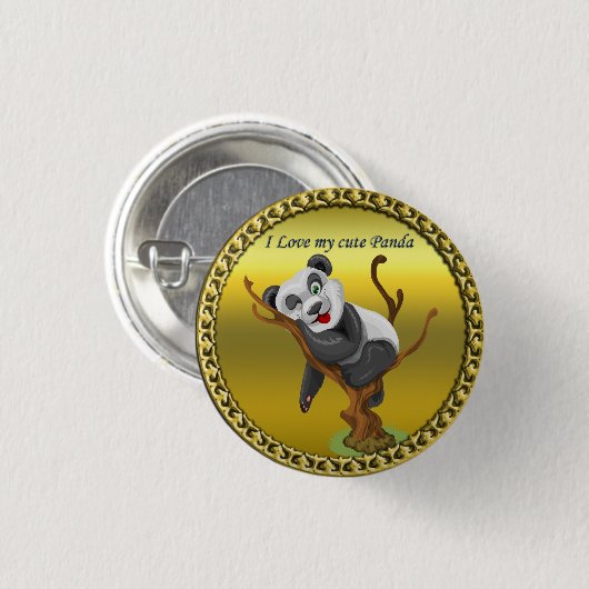 Ein hübscher niedlicher Panda-Bär, der in einem Ba Button (Vorne & Hinten)