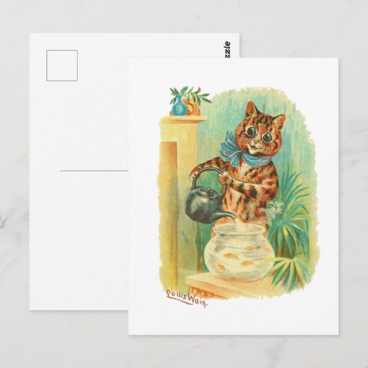 Ein Hübscher Wasserkocher von Fisch Louis-Wain-Kat Postkarte (Vorne/Hinten)