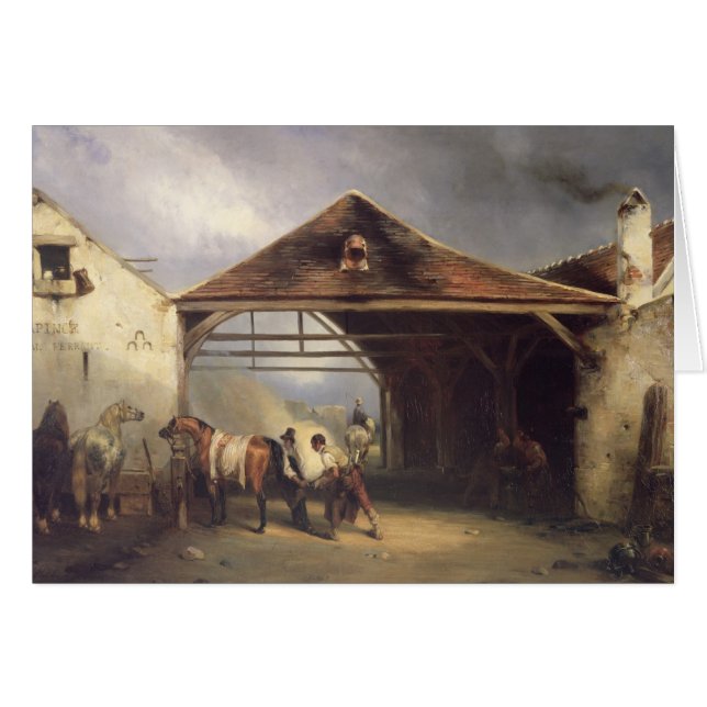 Ein Hufschmied, der ein Pferd beschuht (Vorderseite (Horizontal))