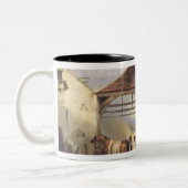 Ein Hufschmied, der ein Pferd beschuht Zweifarbige Tasse (Links)