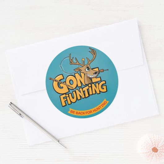 Ein humorvoller Schwung auf Jagdabenteuer! Runder Aufkleber (Umschlag)