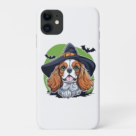 Ein Hund, der einen Hexenhut mit Fledermäusen träg Case-Mate iPhone Hülle (Rückseite)