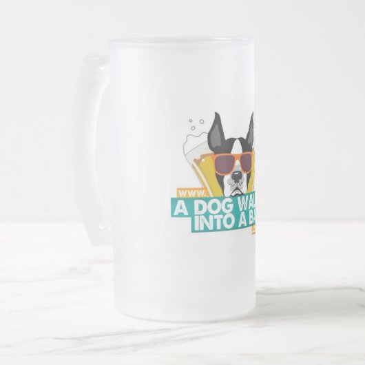 Ein Hund geht in eine Bar-mattierte Tasse - färben (Vorderseite Links)