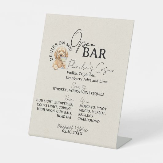 Ein Hund Hochzeit Signature Drink Open Bar Sockelschild (Vorderseite)