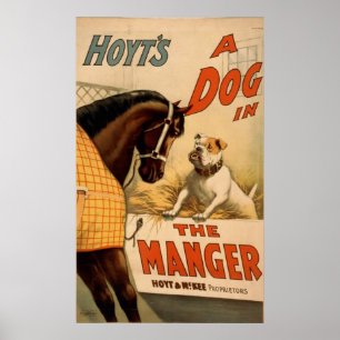 Ein Hund im Krippen-Vintagen Theater-Plakat Poster