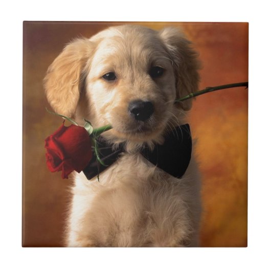 Ein Hund mit einer Blume Fliese (Vorderseite)