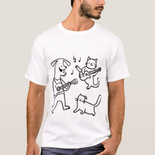 Ein Hund spielt Gitarre und eine Katze tanzt T-Shirt