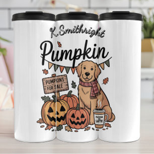 Ein Hund und Pumpkins zum Verkauf Thermosbecher
