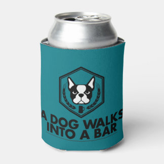 Ein Hund wandert in einen Bar- Schwarz-Weiß-Coozie Dosenkühler