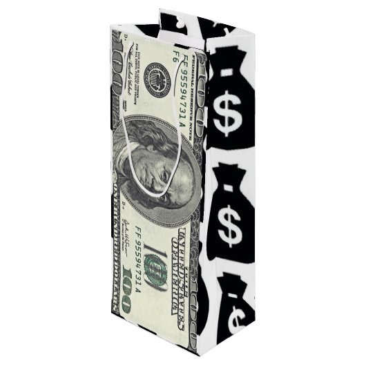 Ein Hundert Dollar-Scheck Geschenktüte Für Weinflaschen (Rückseite Schrägansicht)