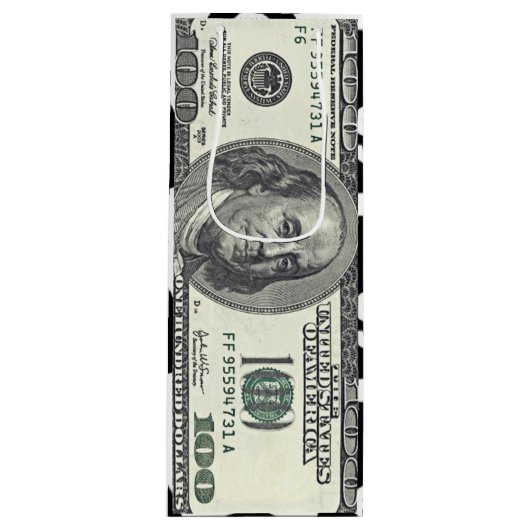 Ein Hundert Dollar-Scheck Geschenktüte Für Weinflaschen (Vorderseite)
