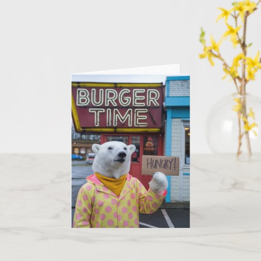 Ein hungriger Polar-Bär in einer Polka Dot Jacket Karte (Gelbe Blume)