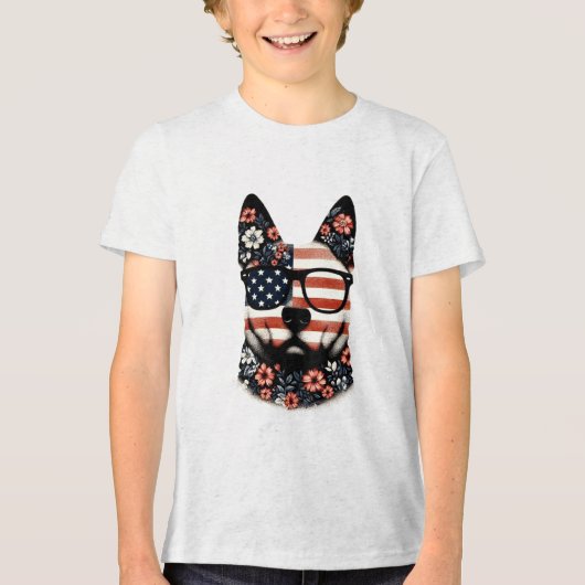 Ein Husky-Gesicht mit einem Blumenmuster Tri-Blend Shirt (Vorderseite)