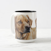 Ein hyperrealistisches Farbstiftportrait eines Hun Zweifarbige Tasse (Vorderseite Links)