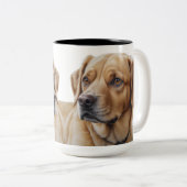 Ein hyperrealistisches Farbstiftportrait eines Hun Zweifarbige Tasse (VorderseiteRechts)