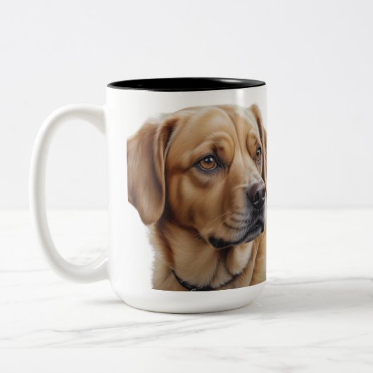 Ein hyperrealistisches Farbstiftportrait eines Hun Zweifarbige Tasse (Links)