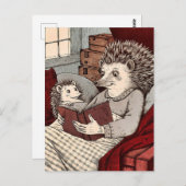 Ein Igel in einem Cover, der ein Buch unter Postkarte (Vorne/Hinten)