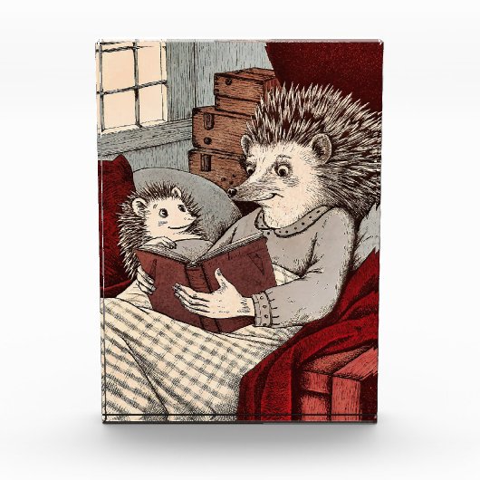 Ein Igel in einer Decke, die ein Buch Fotoblock (Vorderseite)