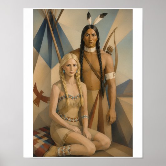 Ein indianischer Krieger und sein blondes Squaw Poster (Vorne)