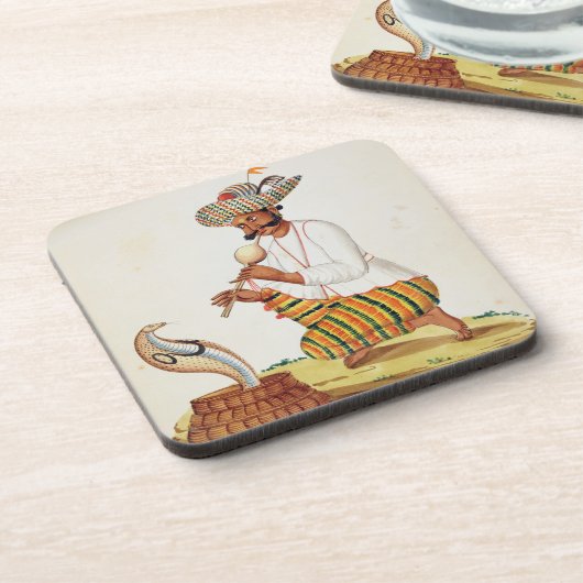 Ein indischer Schlangenbeschwörer mit einer Kobra, Getränkeuntersetzer (Linke Seite)