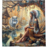 Ein indisches Indianermädchen und ein Wolf an eine Duschvorhang (Vorderseite)